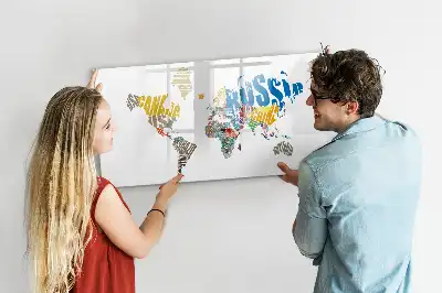 Pizarra de cristal magnética diseño de mapa del mundo con texto