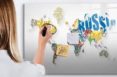 Mapa del mundo de texto pizarra magnética de pared con rotulador