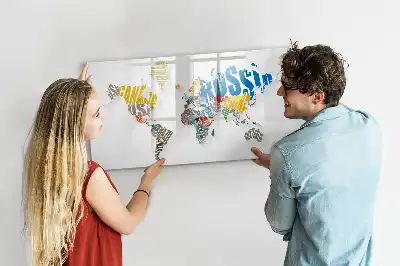 Mapa del mundo de texto pizarra magnética de pared con rotulador