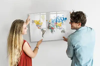 Mapa del mundo de texto pizarra magnética de pared con rotulador