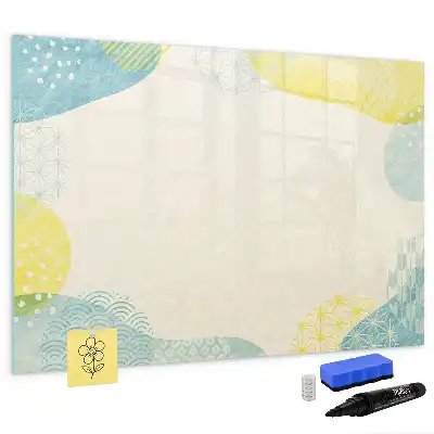 Pizarra de cristal borrable con imanes con marco decorado