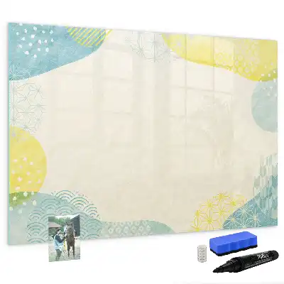 Pizarra de cristal borrable con imanes con marco decorado