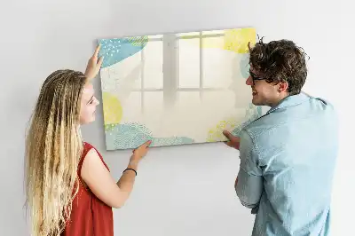 Pizarra de cristal borrable con imanes con marco decorado