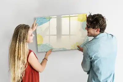 Pizarra de cristal borrable con imanes con marco decorado