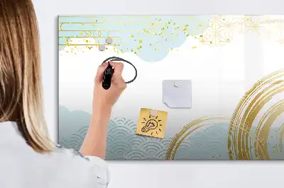 Pizarra de cristal magnética borrable con diseño de patrón decorativo