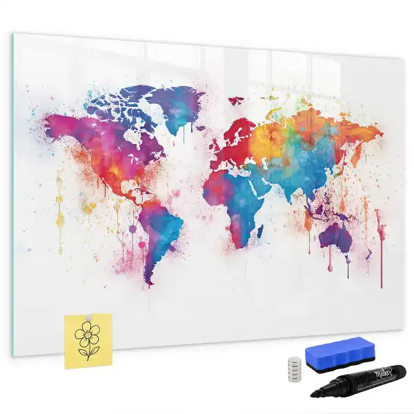 Mapa del mundo de cristal pizarra borrable magnética