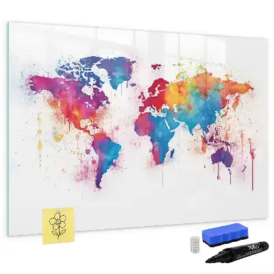 Mapa del mundo de cristal pizarra borrable magnética