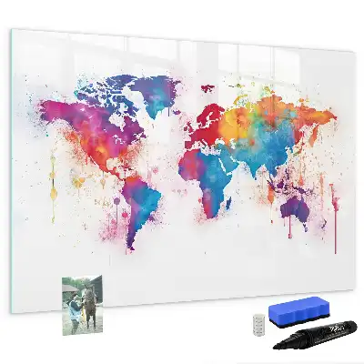 Mapa del mundo de cristal pizarra borrable magnética