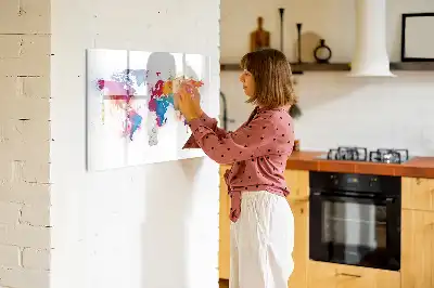 Mapa del mundo de cristal pizarra borrable magnética