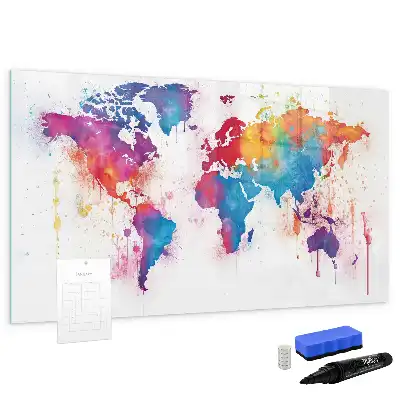 Mapa del mundo de cristal pizarra borrable magnética