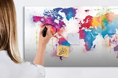 Mapa del mundo de cristal pizarra borrable magnética