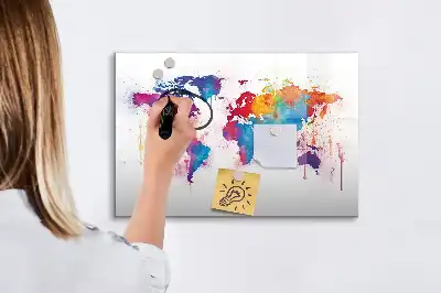 Mapa del mundo de cristal pizarra borrable magnética