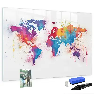 Mapa del mundo de cristal pizarra borrable magnética