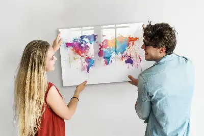 Mapa del mundo de cristal pizarra borrable magnética