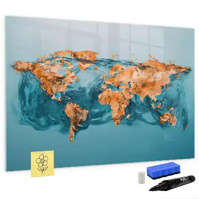 Mapa del mundo abstracto pizarra magnética borrable de cristal