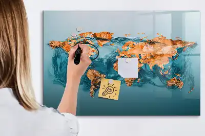 Mapa del mundo abstracto pizarra magnética borrable de cristal