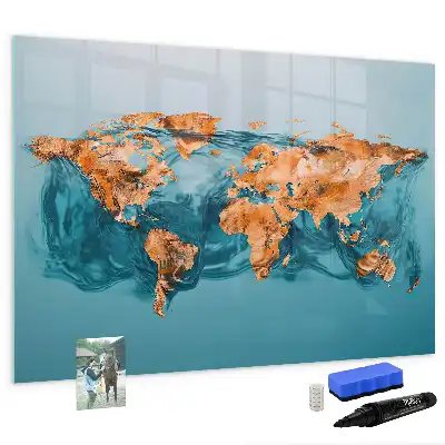 Mapa del mundo abstracto pizarra magnética borrable de cristal