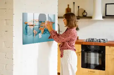 Mapa del mundo abstracto pizarra magnética borrable de cristal
