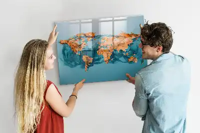 Mapa del mundo abstracto pizarra magnética borrable de cristal