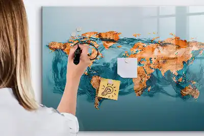 Mapa del mundo abstracto pizarra magnética borrable de cristal