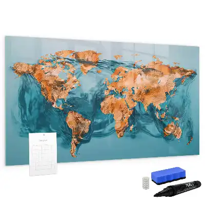 Mapa del mundo abstracto pizarra magnética borrable de cristal