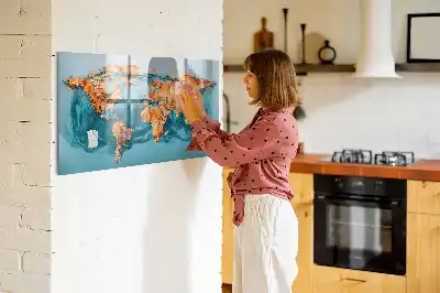 Mapa del mundo abstracto pizarra magnética borrable de cristal