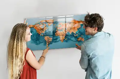 Mapa del mundo abstracto pizarra magnética borrable de cristal