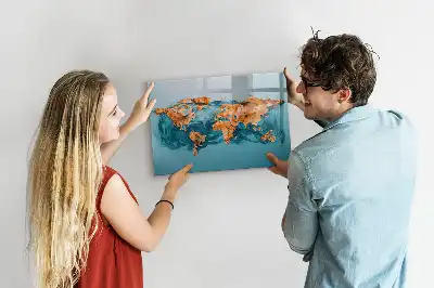 Mapa del mundo abstracto pizarra magnética borrable de cristal