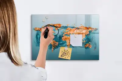 Mapa del mundo abstracto pizarra magnética borrable de cristal