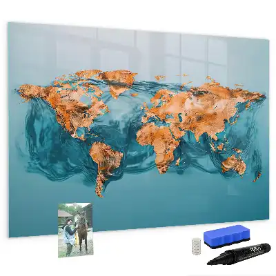 Mapa del mundo abstracto pizarra magnética borrable de cristal