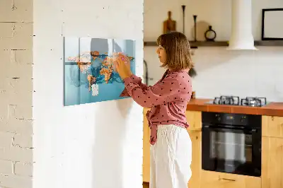 Mapa del mundo abstracto pizarra magnética borrable de cristal