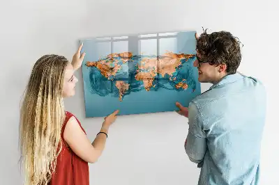 Mapa del mundo abstracto pizarra magnética borrable de cristal