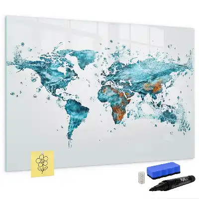 Mapa del mundo decorativo fabricado en acrílico pizarra magnética de pared con rotulador incluido