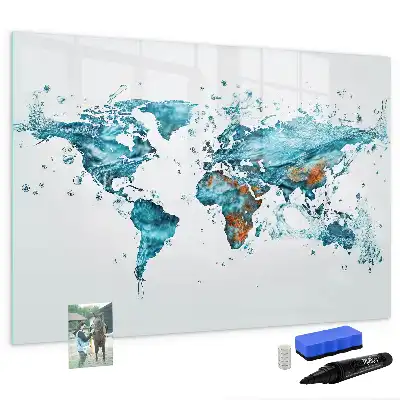 Mapa del mundo decorativo fabricado en acrílico pizarra magnética de pared con rotulador incluido