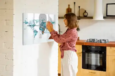 Mapa del mundo decorativo fabricado en acrílico pizarra magnética de pared con rotulador incluido