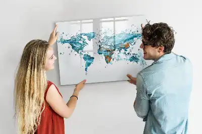 Mapa del mundo decorativo fabricado en acrílico pizarra magnética de pared con rotulador incluido