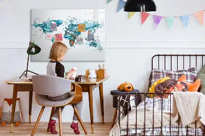 Mapa del mundo decorativo fabricado en acrílico pizarra magnética de pared con rotulador incluido