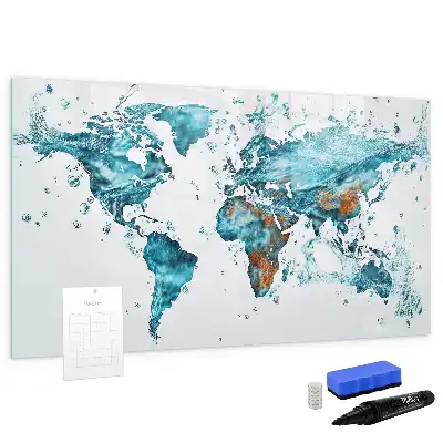 Mapa del mundo decorativo fabricado en acrílico pizarra magnética de pared con rotulador incluido