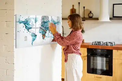 Mapa del mundo decorativo fabricado en acrílico pizarra magnética de pared con rotulador incluido