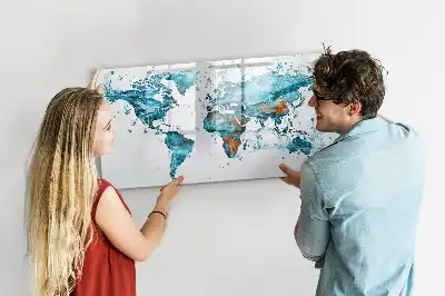 Mapa del mundo decorativo fabricado en acrílico pizarra magnética de pared con rotulador incluido