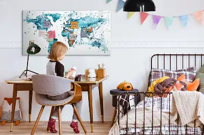 Mapa del mundo decorativo fabricado en acrílico pizarra magnética de pared con rotulador incluido