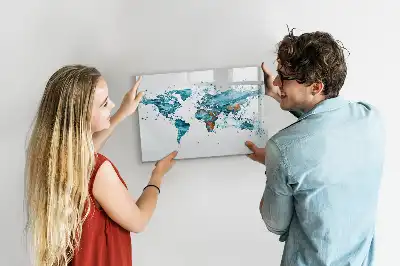 Mapa del mundo decorativo fabricado en acrílico pizarra magnética de pared con rotulador incluido