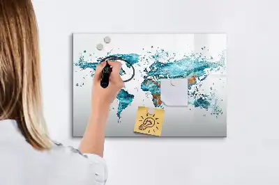 Mapa del mundo decorativo fabricado en acrílico pizarra magnética de pared con rotulador incluido