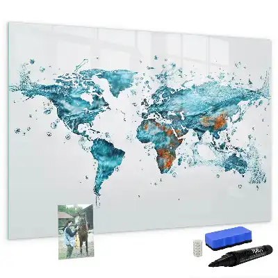 Mapa del mundo decorativo fabricado en acrílico pizarra magnética de pared con rotulador incluido