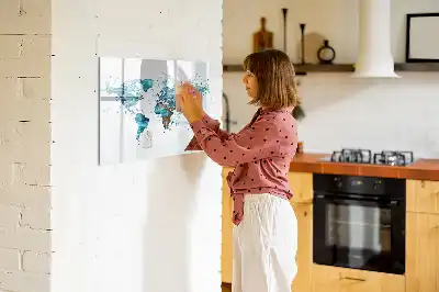 Mapa del mundo decorativo fabricado en acrílico pizarra magnética de pared con rotulador incluido