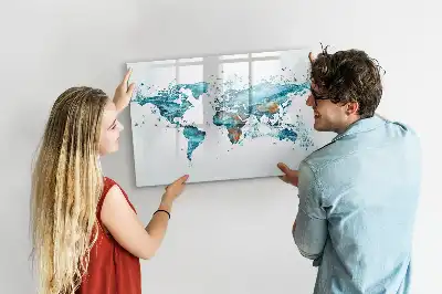 Mapa del mundo decorativo fabricado en acrílico pizarra magnética de pared con rotulador incluido