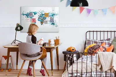 Mapa del mundo decorativo fabricado en acrílico pizarra magnética de pared con rotulador incluido