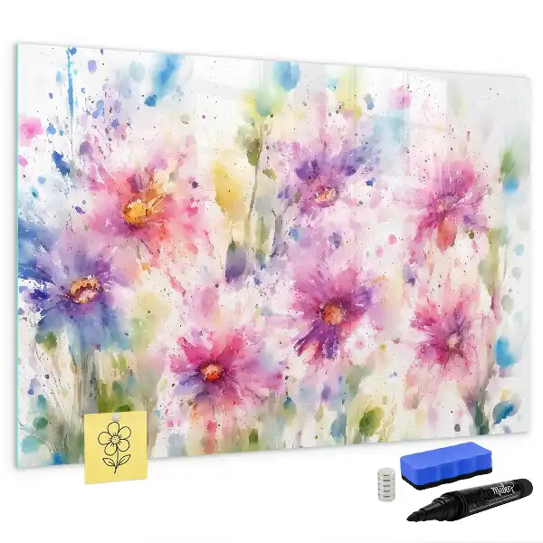 Pizarra borrable de cristal con imanes con diseño de flores pintadas