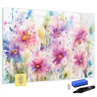 Pizarra borrable de cristal con imanes con diseño de flores pintadas