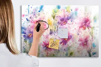 Pizarra borrable de cristal con imanes con diseño de flores pintadas